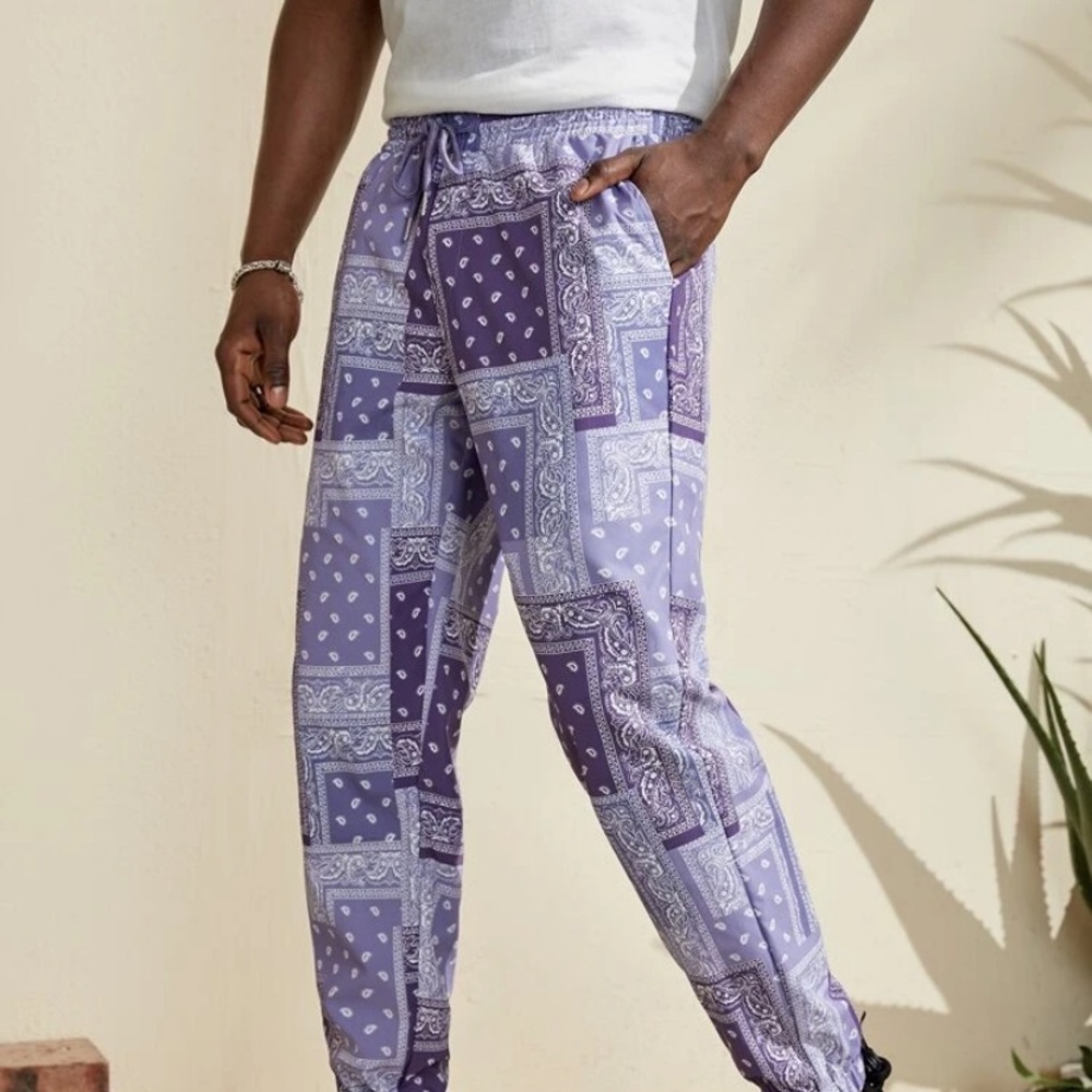 Paisley Scarf Print Drawstring Waist Pants